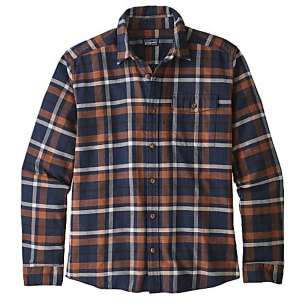 NWOT Patagonia LONG SLEEVED LIGHTWEIGHT FJORD Navy Blue Orange SHIRT